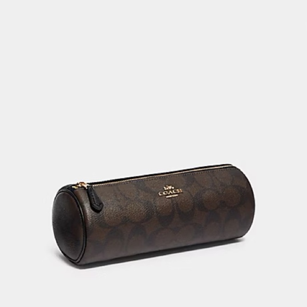 Coach Makeup Brush Holder In Signature Canvas Gold/Brown Black